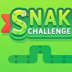 Γραφικά με λέξεις Snake Challenge και μία πράσινη φίδι με μήλο σε πράσινο φόντο