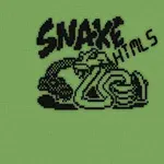 Τίτλος με την ένδειξη SNAKE και εικόνα φιδιού σε πράσινο φόντο με pixelated γραφικά