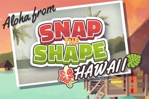 Κάρτα με την επιγραφή Aloha from Snap the Shape Hawaii, με σχέδιο παραλίας, φοίνικες και καλύβα