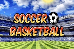 Κείμενο Soccer Basketball με φόντο ένα γήπεδο και ουρανό με σύννεφα
