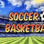 Κείμενο Soccer Basketball με φόντο ένα γήπεδο και ουρανό με σύννεφα