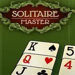 Πράσινο φόντο με τον τίτλο Solitaire Master και κάρτες παιχνιδιού όπως ο ρήγας μπαστούνι και η ντάμα καρρό