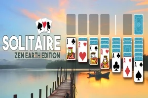 Κάρτες με φόντο ηλιοβασίλεμα και λέξεις Solitaire Zen Earth Edition
