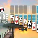Κάρτες με φόντο ηλιοβασίλεμα και λέξεις Solitaire Zen Earth Edition