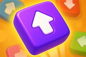 Μωβ τετράγωνο κουμπί με λευκό βέλος πάνω σε πολύχρωμο φόντο