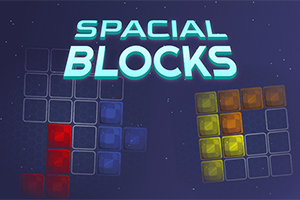 Οθόνη με τον τίτλο Spacial Blocks και πολύχρωμα μπλοκ στο φόντο