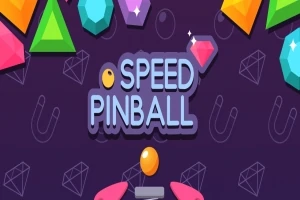 Πολύχρωμα γεωμετρικά σχήματα και η φράση SPEED PINBALL σε μωβ φόντο