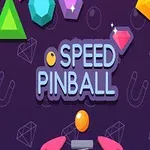 Πολύχρωμα γεωμετρικά σχήματα και η φράση SPEED PINBALL σε μωβ φόντο