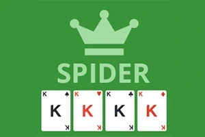 Πράσινο φόντο με μια κορώνα πάνω από τη λέξη SPIDER και τέσσερις κάρτες με τον αριθμό K