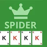 Πράσινο φόντο με μια κορώνα πάνω από τη λέξη SPIDER και τέσσερις κάρτες με τον αριθμό K