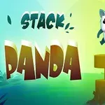 Ένα κινούμενο panda στον αέρα δίπλα σε στοίβα κίτρινων πλατφορμών με φόντο το κείμενο Stack Panda
