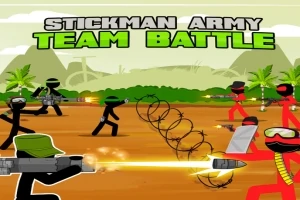 Μαύρες και κόκκινες φιγούρες stickmen σε μάχη με όπλα και εμπόδια, σε περιβάλλον ζούγκλας