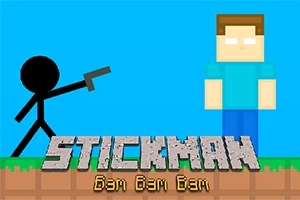 Μια φιγούρα stickman κρατάει όπλο στραμμένο προς έναν τετράγωνο χαρακτήρα με μπλε φόντο