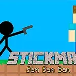 Μια φιγούρα stickman κρατάει όπλο στραμμένο προς έναν τετράγωνο χαρακτήρα με μπλε φόντο