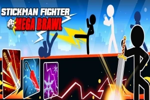Δύο σιλουέτες stickman μάχονται, ενώ μια τρίτη κρατάει σπαθί, με εικονίδια όπλων στην αριστερή πλευρά
