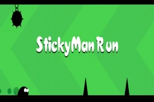 Πράσινο φόντο με το κείμενο StickyMan Run στο κέντρο και σκούρα σχέδια στην κορυφή και στο κάτω μέρος