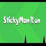 Πράσινο φόντο με το κείμενο StickyMan Run στο κέντρο και σκούρα σχέδια στην κορυφή και στο κάτω μέρος