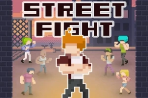 Ένας χαρακτήρας σε pixel art στέκεται με σταυρωμένα χέρια, ενώ στο φόντο υπάρχουν διάφοροι άλλοι χαρακτήρες σε μια σκηνή δρόμου