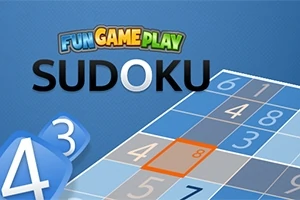 Κυρίαρχα γράμματα με τη λέξη SUDOKU πάνω από ένα πλέγμα με αριθμούς και μπλε φόντο