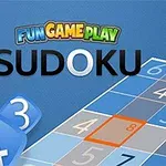 Κυρίαρχα γράμματα με τη λέξη SUDOKU πάνω από ένα πλέγμα με αριθμούς και μπλε φόντο
