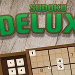 Κείμενο Sudoku Deluxe με ξύλινο φόντο και μερικώς συμπληρωμένο παζλ Sudoku