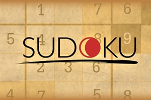 Η εικόνα περιέχει τον τίτλο SUDOKU με φόντο ένα πλέγμα αριθμών σε αποχρώσεις του μπεζ