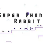 Κείμενο Super Phantom Rabbit με σχήματα πλατφόρμας και ένα μπλε λαγουδάκι σε λευκό φόντο