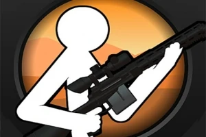 Λευκή φιγούρα σε σχήμα ανθρώπου κρατά όπλο με φόντο ηλιοβασίλεμα