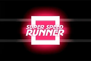 Λευκό και ροζ λογότυπο με τον τίτλο Super Speed Runner σε μαύρο φόντο