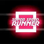 Λευκό και ροζ λογότυπο με τον τίτλο Super Speed Runner σε μαύρο φόντο