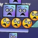 Έξι θυμωμένα emoji σε σχήμα κύκλων και τετράγωνα, τοποθετημένα πάνω σε γαλάζιες πλατφόρμες, με φόντο μπλε χρώματος