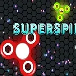 Fidget spinners με φωτεινά χρώματα σε εξαγωνικό υπόβαθρο με τη λέξη SUPERSOIN