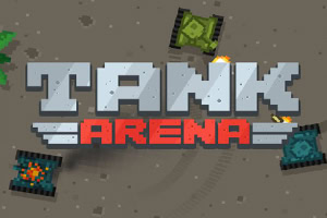 Η εικόνα δείχνει το pixel art σχέδιο με τη λέξη TANK ARENA στο κέντρο και μικρά άρματα μάχης γύρω από αυτό
