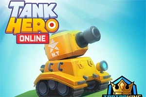 Κίτρινο καρτουνίστικο τανκ με φόντο γαλάζιο ουρανό και λογότυπο στο πάνω μέρος