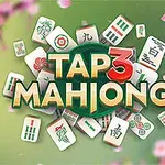 Πλακάκια Mahjong με το κείμενο Tap 3 Mahjong σε πράσινο φόντο με ροζ άνθη κερασιάς