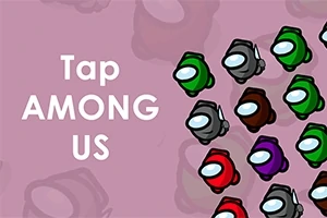 Κείμενο Tap Among Us με έγχρωμες φιγούρες σε ροζ φόντο