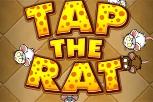 Τίτλος TAP THE RAT με εικόνες λευκών και καφέ ποντικιών γύρω από το κείμενο