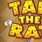 Τίτλος TAP THE RAT με εικόνες λευκών και καφέ ποντικιών γύρω από το κείμενο