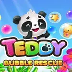 Ένα χαρούμενο panda ανάμεσα σε πολύχρωμες φούσκες και διακοσμητικά στοιχεία της ζούγκλας, με έντονα γράμματα στη μέση