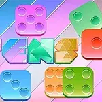 Φωτεινά πολύχρωμα τετράγωνα με σχήματα και γράμματα σε ροζ, μπλε και πράσινο φόντο με διαγώνιες γραμμές