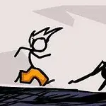 The Fancy Pants Adventure: World 1 Σκίτσο με έναν άνθρωπο με πορτοκαλί παντελόνι να τρέχει προς μια μαύρη μορφή με αιχμηρά δόντια
