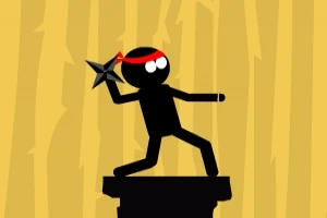 Μαύρη φιγούρα ανθρωπάκι με κόκκινη κορδέλα στο κεφάλι κρατά αστεράκι νίντζα μπροστά σε κίτρινο φόντο