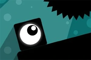 Ένα μαύρο τετράγωνο με ένα μεγάλο μάτι σε αφηρημένο φόντο κοντά σε μαύρες ακίδες