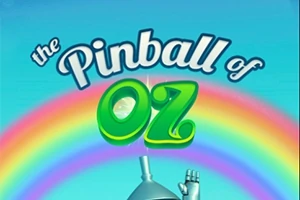 Τίτλος The Pinball of Oz σε πολύχρωμο φόντο με ουράνιο τόξο και ένα τμήμα από ένα μεταλλικό χέρι