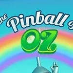 Τίτλος The Pinball of Oz σε πολύχρωμο φόντο με ουράνιο τόξο και ένα τμήμα από ένα μεταλλικό χέρι