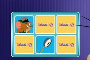 The Tom and Jerry Show: Memory Mischief Κάρτα με πέντε τετράγωνα, ένα με το σχέδιο ποντικιού που φοράει καπέλο και ένα μεγεθυντικό φακό, και τρία με το λογότυπο Tom and Jerry