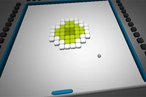 Ένα 3D σχέδιο με πράσινα και λευκά μπλοκ σε σχήμα κύκλου πάνω σε κάτοψη με μπλε γραμμή και μικρή σφαίρα
