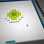 Ένα 3D σχέδιο με πράσινα και λευκά μπλοκ σε σχήμα κύκλου πάνω σε κάτοψη με μπλε γραμμή και μικρή σφαίρα