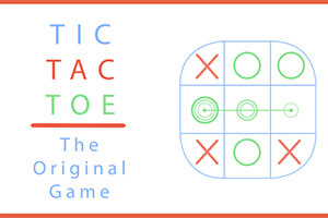 Κείμενο Tic Tac Toe στα αριστερά με έναν πίνακα τριών γραμμών και τριών στηλών στα δεξιά, που περιλαμβάνει σύμβολα X και O