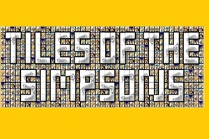 Κίτρινο φόντο με το κείμενο TILES OF THE SIMPSONS γραμμένο με μωσαϊκά από μικρά πλακίδια